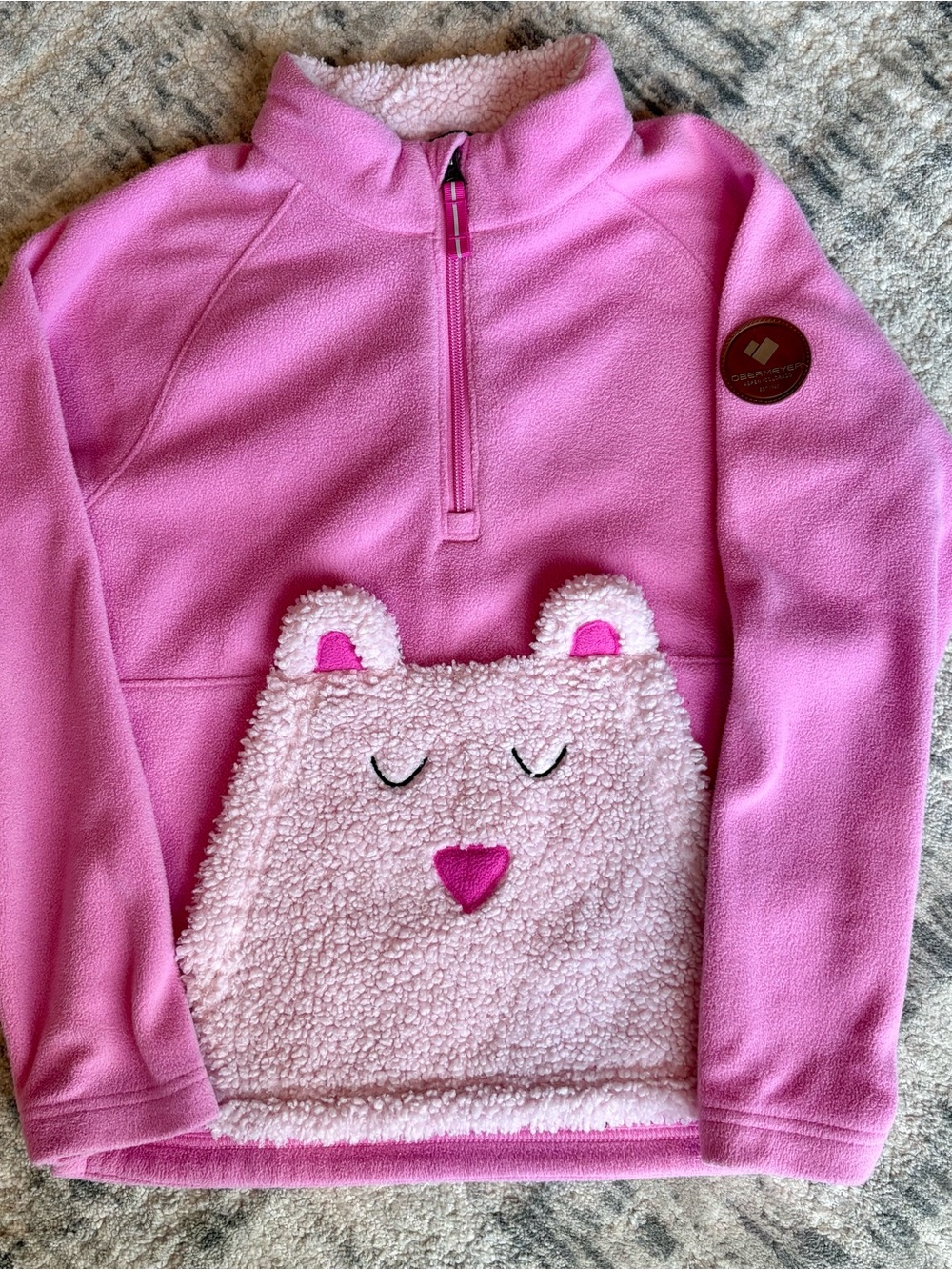 Obermeyer Pink Sherpa Bear Pocket Half-Zip Pullover